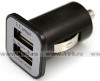 Зарядное устройство USB двойной 3100 mА/5V, 12V, черный
